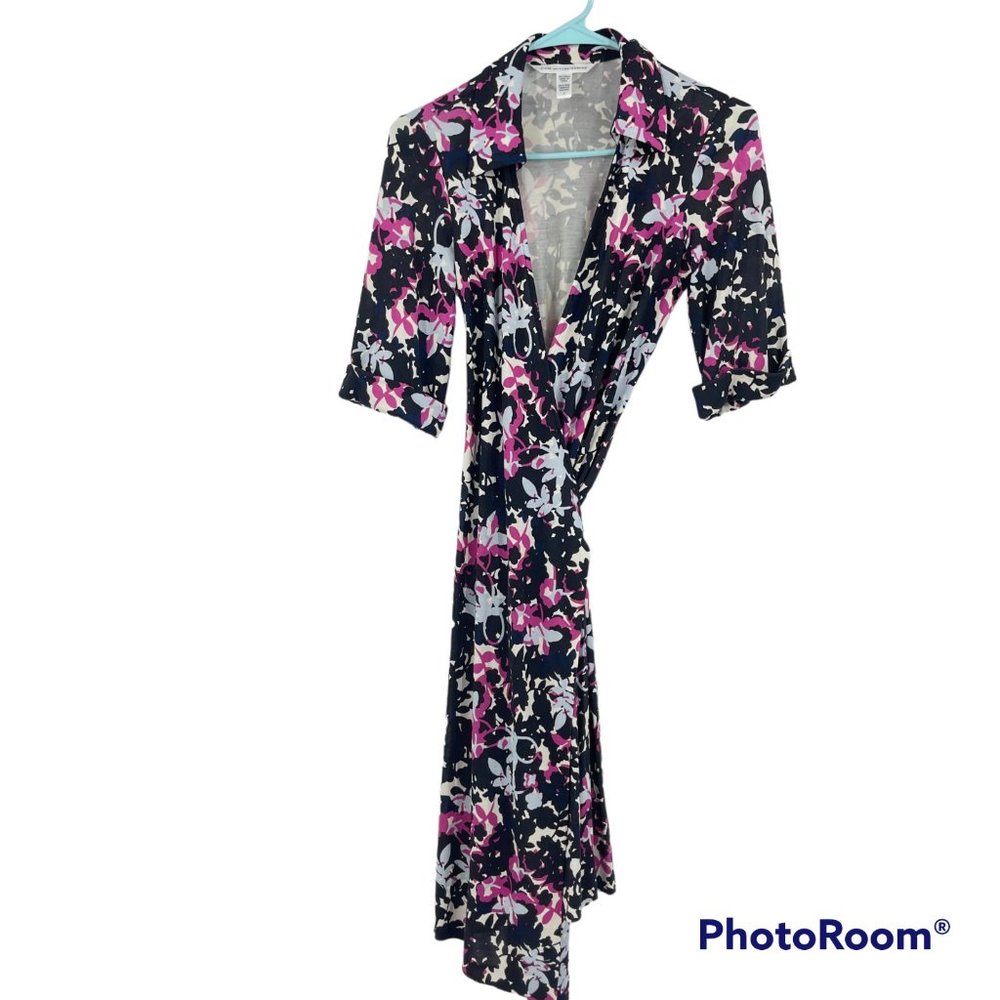 Diane Von Furstenberg Dress Pink Blue Jessica Floral Wrap Silk Size 4